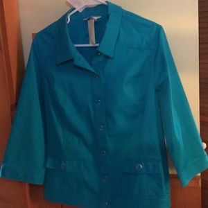 Beautiful light blue/ green Spring Jacket; Christopher & Banks, 23”Long, Size L